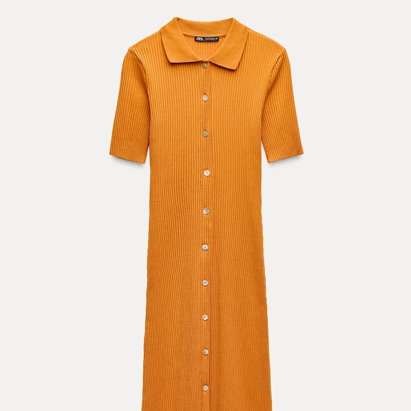 Orange Ribbed Button-Down Dress - Picture 3 of 4